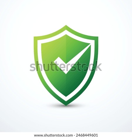 Green shield check mark icon. Vector illustration