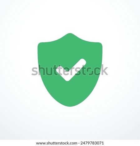 Green shield check mark icon. Vector illustration