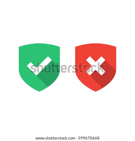 Vector shield. Tick and cross icons