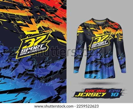 Shirt template, long sleeve abstract background for extreme sport jersey team, motocross, car racing, cycling, fishing, diving, leggings, football, gaming