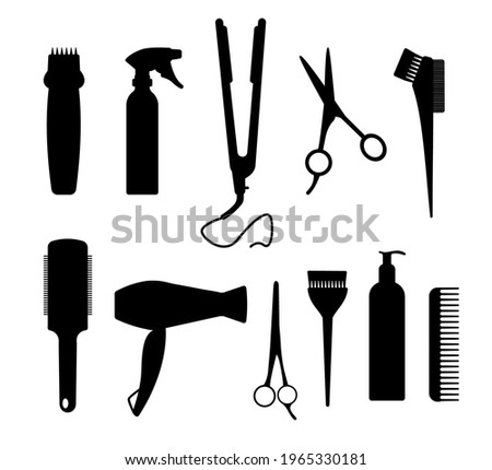 Set of silhouettes of tools for the hairdresser.