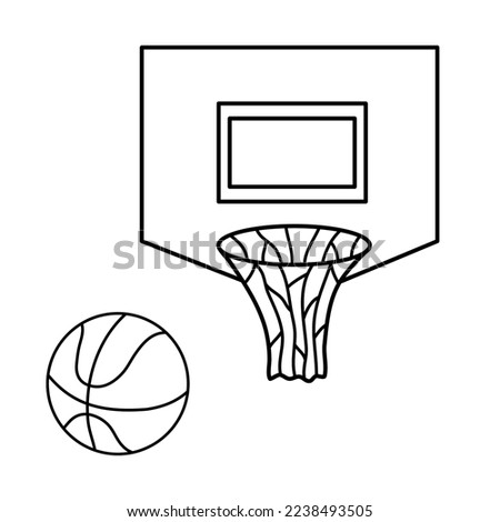Basketball basket and ball icon. Vector outline doodle illustrations isolated on white. Sports sign