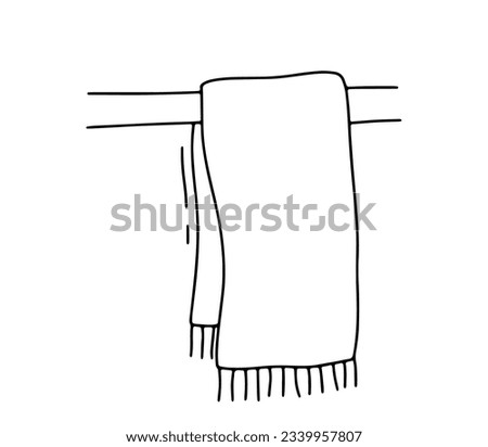 Line hanging towel isolated on white background. Outline hand drawn doodle sketch