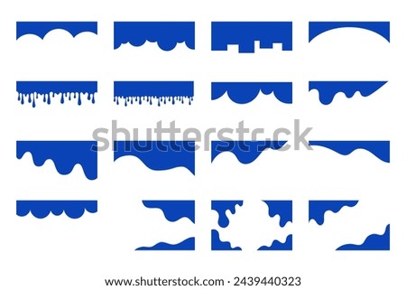Set of blue separators shapes and frame for website. Curve Lines, Drops, Wave and triangular dividers for Top or Bottom Page. Frame of header