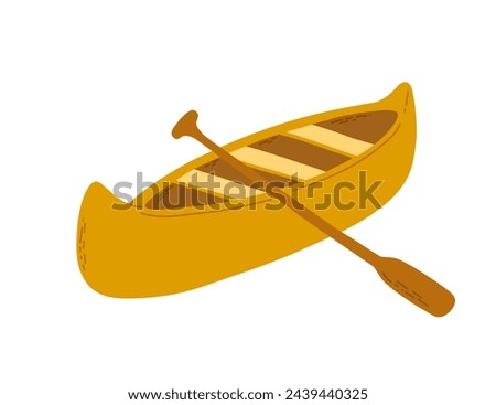 Vector flat canoe isolated on white. Cartoon kayak with paddle