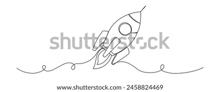 One line rocket. Spaceship icon isolated illustration. Startup outline vector symbol. Single line drawing.