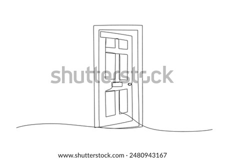 Open door one line illustration, welcome sign continuous line art drawing.