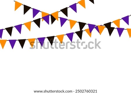 Halloween triangle flags isolated on white background. Vector pennant. Hanging fall party garland.