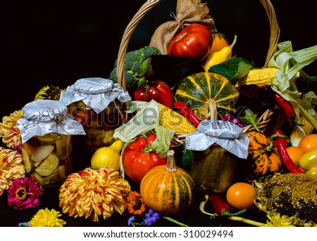 Fresh vegetables and beautiful cat on a black background. Vegetarian food and healthy lifestyle. Healthy vegetarian detox concept