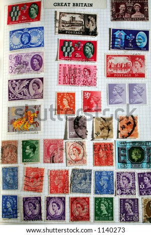 Page of old British Postage Stamps.
