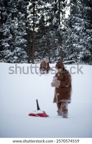 Similar – Image, Stock Photo Little girl sledding at Sierra Nevada ski resort.