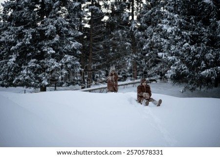 Similar – Image, Stock Photo Little girl sledding at Sierra Nevada ski resort.