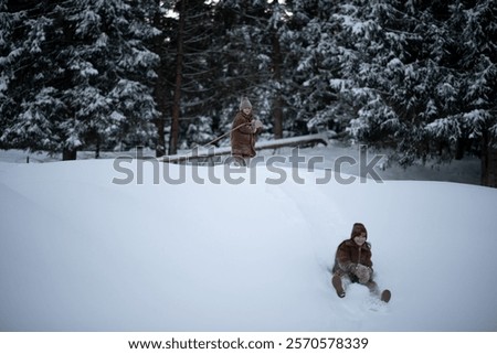 Similar – Image, Stock Photo Little girl sledding at Sierra Nevada ski resort.