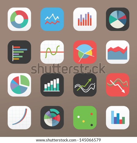 Flat colorful graph icons on light background