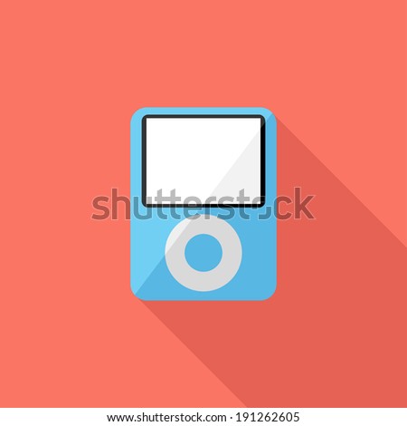 MP3  player icon. Flat design style modern vector illustration. Isolated on stylish color background. Flat long shadow icon. Elements in flat design.