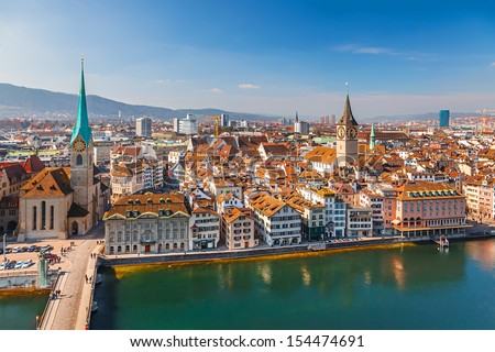 Similar – Image, Stock Photo Zurich cityscape with blue tram in the old city center