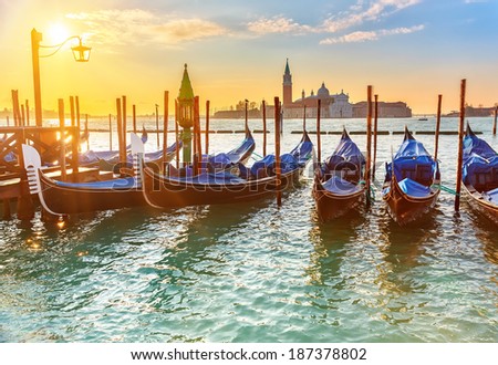 Similar – Image, Stock Photo Gondolas in morning light.