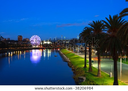 Melbourne at night, view on Yarra river