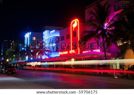 Miami Beach - Circa July 2009: Night View At Ocean Drive Circa July ...