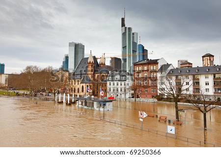 FRANKFURT- JANUARY 15: Flood in Frankfurt am Main due to extremely high water in Main river, January 15, 2011, Frankfurt.
