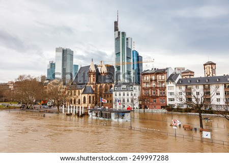 FRANKFURT- JANUARY 15 2011: Flood in Frankfurt am Main due to extremely high water in Main river.