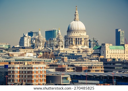 Aerial view on st. Paul Cathedral and city of London