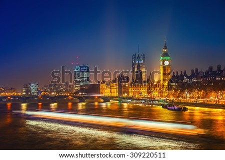 Big Ben and westminster bridge at dusk in London