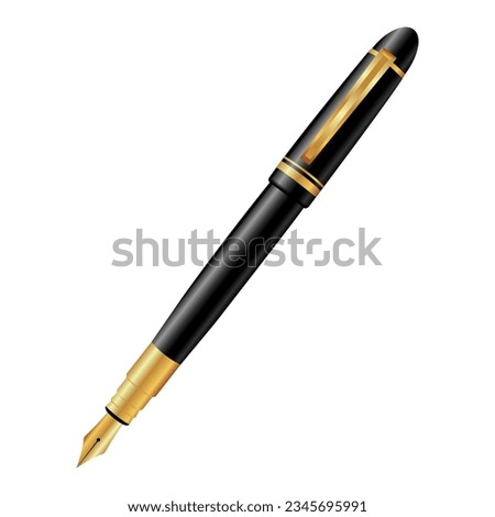 Vector illustration golden, black fountain pen. Old fashioned fountain-pen isolated on white background