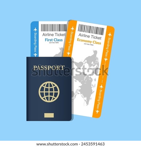 Passport with tickets. Air travel concept flat vector illustration