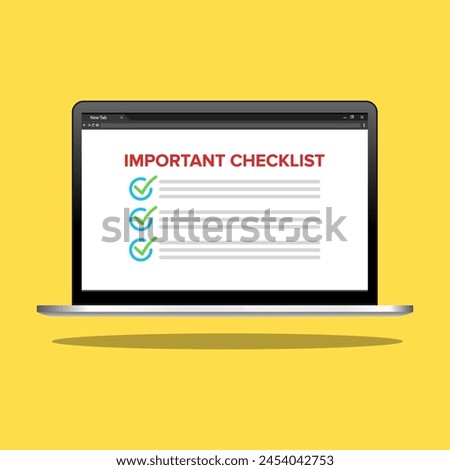 Flat vector design of a laptop screen with check boxes and green check marks