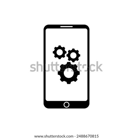 Mobile phone repair black and white flat vector icon design. Mobile phone setting symbol and clip art