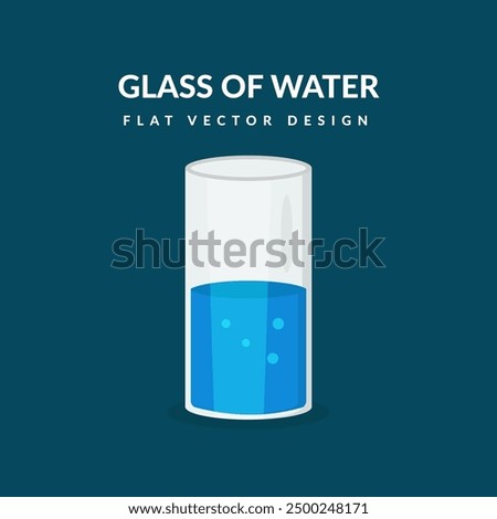 Glass of water. Flat vector design of glass half filled with water isolated on dark background