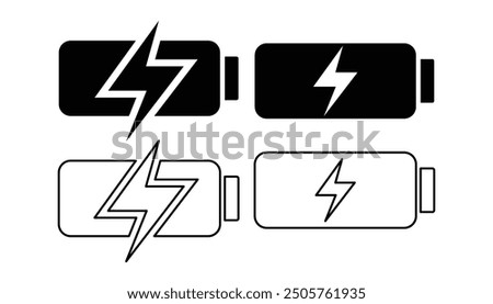 Battery charging symbol and clip art. Battery charging flat vector icon and glyph design with editable stroke