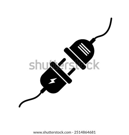 Electrical socket with plug black and white flat vector icon design. Electric plug and socket disconnected