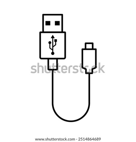 Plug USB cable black and white flat vector icon design