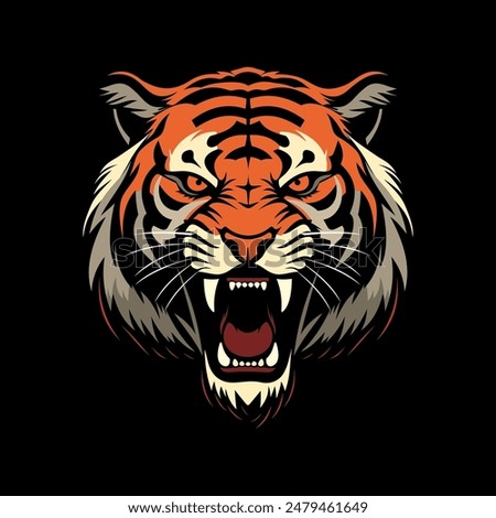 A tiger head logo vector design features a stylized representation of a tiger's face, showcasing its majestic and fierce nature.