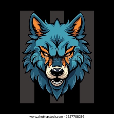 A fierce wolf mascot logo designed for gaming, featuring a bold and aggressive expression. The wolf is stylized with sharp lines and intense eyes, symbolizing strength, agility, and leadership.