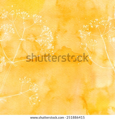 Watercolor background with beautiful color painted flowers and herbs. Colored flowers and herbs, hand-painted line. Dill on a colored background.