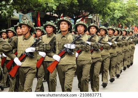 Dien Bien Phu, Dien Bien, VIETNAM May 7, 2014: The 60th anniversary of the Dien Bien Phu victory: Vietnam military parade celebrating the 60th victory of Dien Bien Phu
