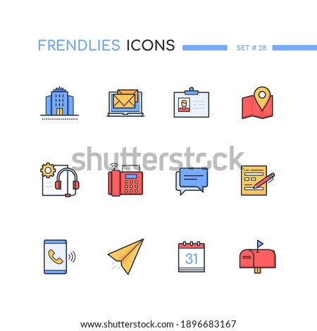 Contact us - modern line design style icons set. Workflow, office life and technical support idea. Colorful images of an email, chat, location, account, fax, call, social media, mail box, calendar