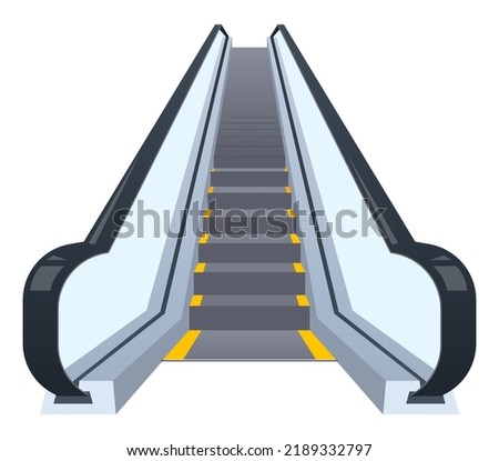 Moving staircase - modern flat design style single isolated object. Neat detailed image of escalator. Electronic lift for subway, airport or shopping center passengers. Modern city architecture idea