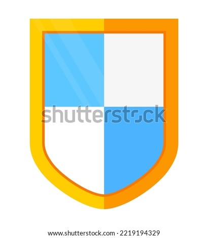 Checkered shield - modern flat design style single isolated image. Knights coats of arms and heraldry. Historical accessories, family heirlooms in blue and yellow color. Heritage and legacy idea