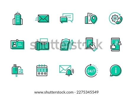 Contact us - modern line design style icons set. Business, company, customer services, management and communication idea. Office, email, chat, location, support, call, social media, planning, fax