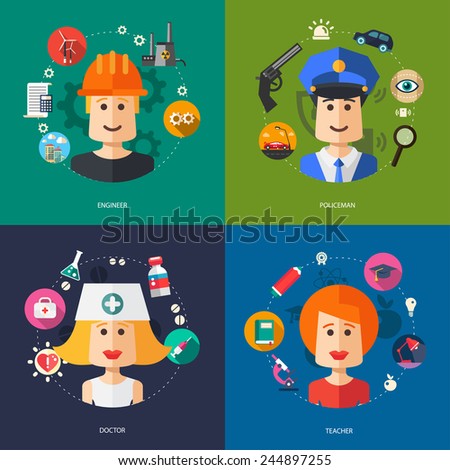 Illustration of vector flat design business illustrations with people professions