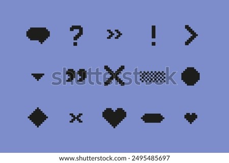 Keyboard typing silhouettes - flat design style icons set. High quality black images of pop-up message, question mark, quotes, exclamation, cross, pointing arrow, heart, dot, diamond and pixel grid