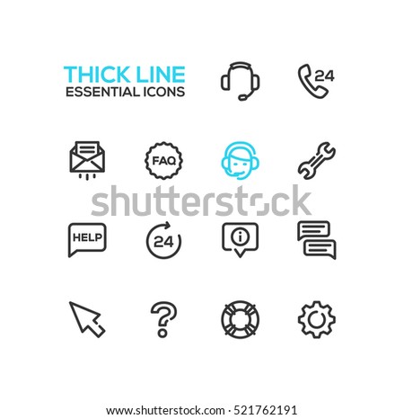 Help Center - modern vector plain line design icons and pictograms set. Headset, phone, twenty four-seven, mail, faq, support, wrench, information, chat, pointer arrow, question mark, lifebuoy cog