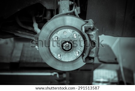 brake disk and detail of the wheel hub - black and white filter effect