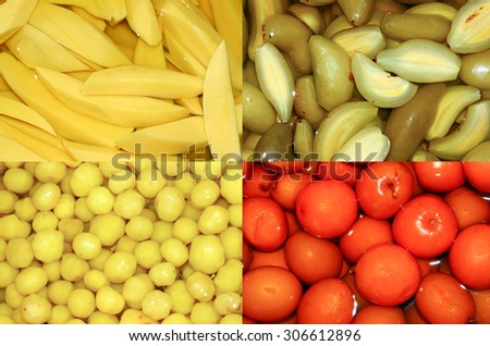 Collage of thai canned fruit  food