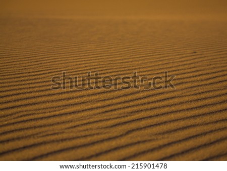 Background image of sand dune at sunset showing ridges created by wind with selective focus.
