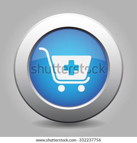 blue metal button - with white shopping cart plus